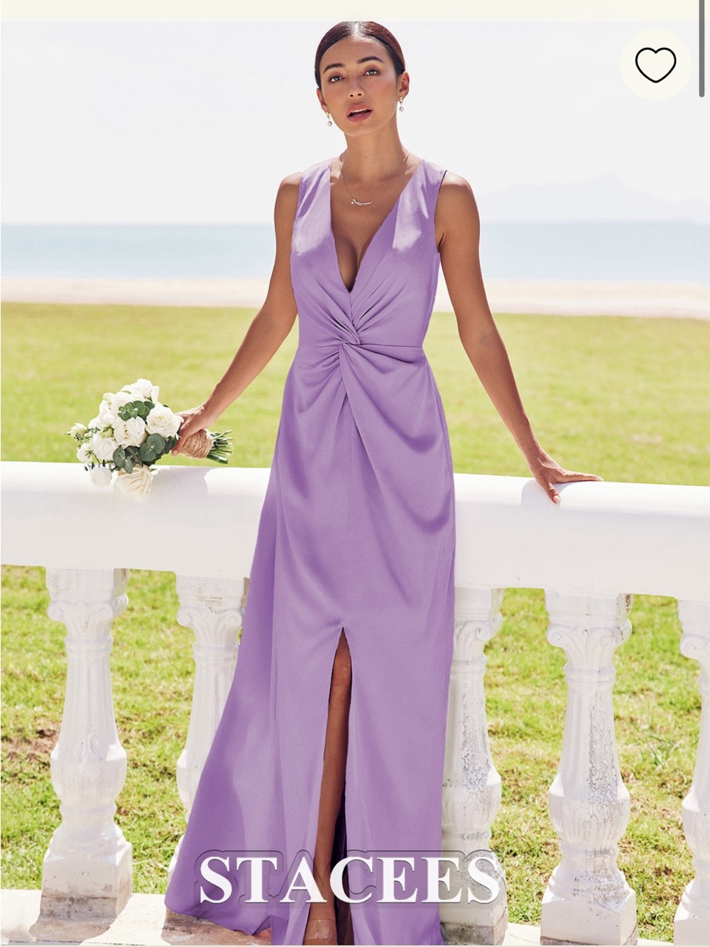 Stacees Lavender V-Neck Twist Maxi Dress with Front Slit